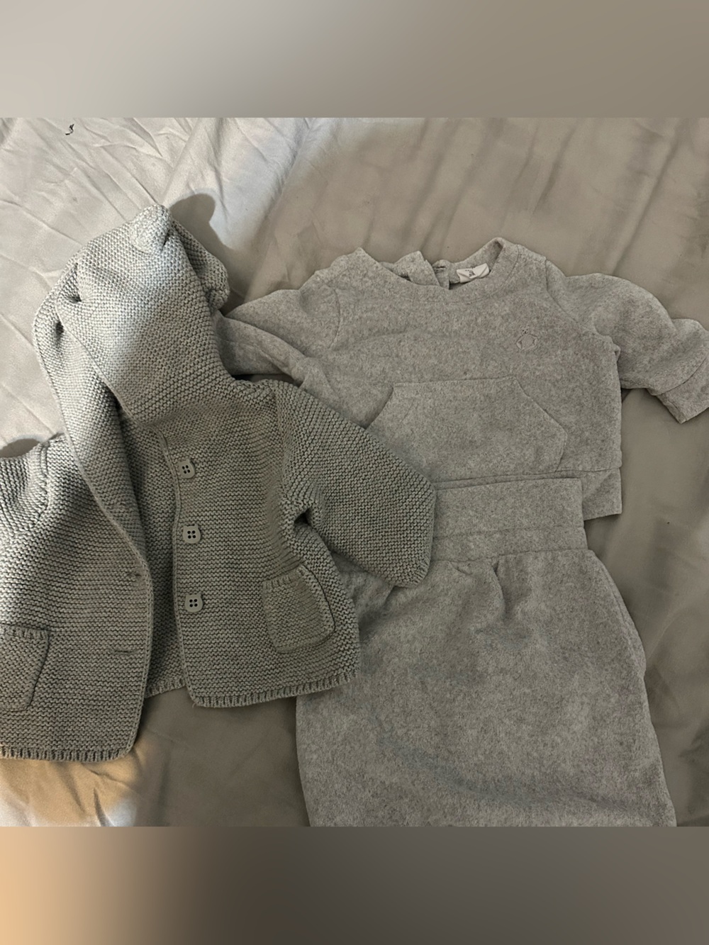 Gray Baby Knit Hooded Cardigan & Matching Pant Set